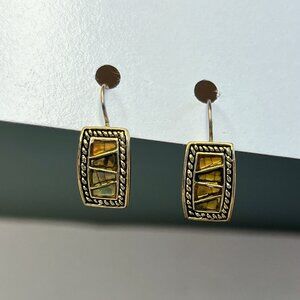 Monet Earrings * Vintage * Gold Tone with Stone Chips & Enamel Inlays * Pierced